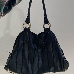 genuine leather shoulder bag - large black Delfino purse